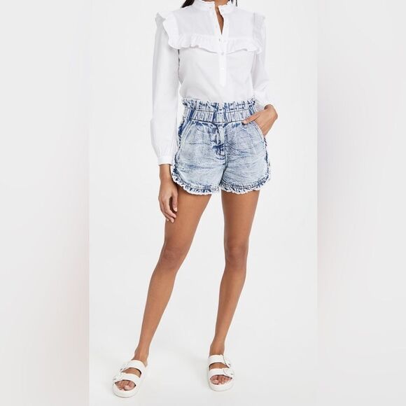 Sea New York Dax Acid Wash Denim Ruffle Shorts Size 10 - Picture 1 of 16